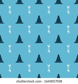 Set Traffic cone and Wrench on seamless pattern. Vector