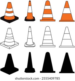 Set of traffic cones vector illustration.	