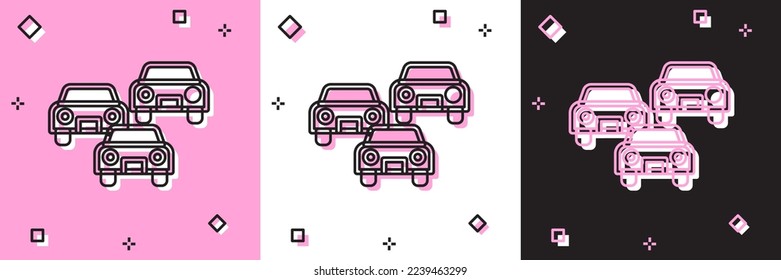 Set Traffic jam on the road icon isolated on pink and white, black background. Road transport.  Vector