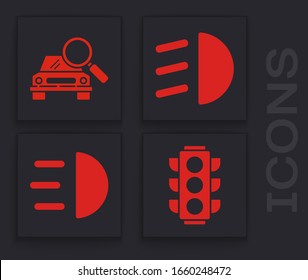 Set Traffic light, Car search, High beam and High beam icon. Vector