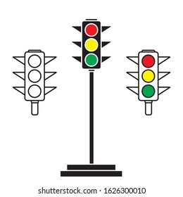 Set of Traffic light icon. Black, green,red and yellow traffic light vector. 