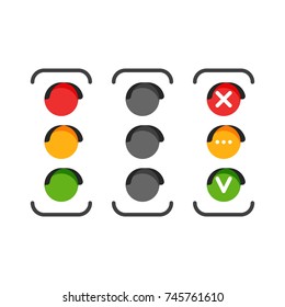 Set of traffic light icons. Red, yellow and green signal lights. Yes, no and wait concept symbol. Vector illustration isolated in white background