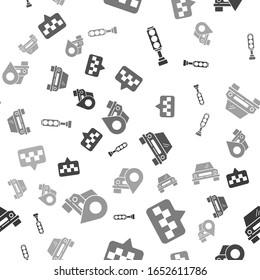 Set Traffic light, Map pointer with taxi, Car and Map pointer with taxi on seamless pattern. Vector