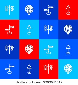 Set Traffic light, Road traffic sign,  and Triangle warning blank icon. Vector