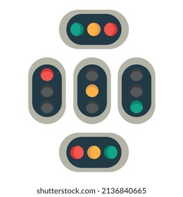 Un conjunto de semáforos con diferentes colores en el marcador. Elementos listos para ajustar la carretera.