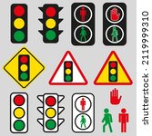 Set of traffic lights. Flat signal icons. Semaphore design. Vector