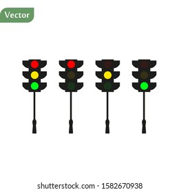 Set of traffic lights. Flat signal icons. Semaphore design. Vector illustration isolated on white background.