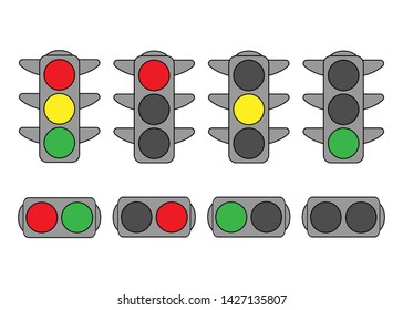 Set of traffic lights in flat style. Semaphore design. Vector illustration isolated on white background