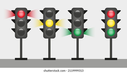 Set of traffic lights icon red green and orange simple flat design go stand sign concept vector