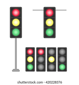 Set of traffic lights isolated on white background. Vector illustration.
