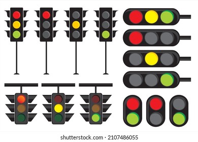 Conjunto de luces de tráfico ilustraciones vectoriales aisladas