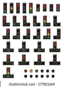 Set of traffic lights on a white background