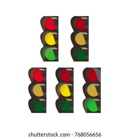 Set of traffic lights on white background different lights realistic