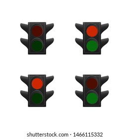 Set of traffic lights. Red and green. Vector illustration.