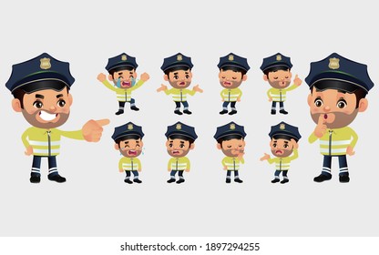 Set of traffic policeman with different emotion