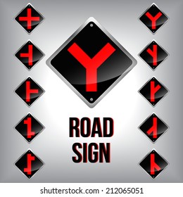 Set of traffic road sign grouped. Vector graphic