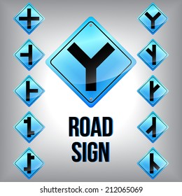Set of traffic road sign grouped. Vector graphic