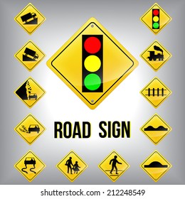 Set of traffic road sign grouped. Vector graphic