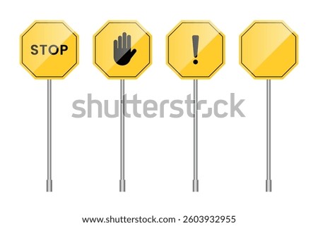 set of traffic road stop warning signs, isolated background.