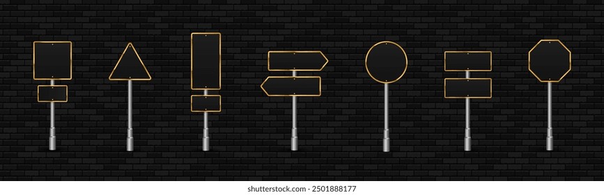 Set of traffic roads realistic signs. Signage, warning sign stop danger caution speed highway, street board.