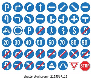 set of traffic sign blue color round road sign vector