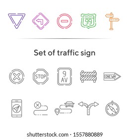 Set of traffic sign icons. Split arrow, mobile navigation, route. Road sign concept. Vector illustration can be used for topics like traffic, road marking, traffic striping