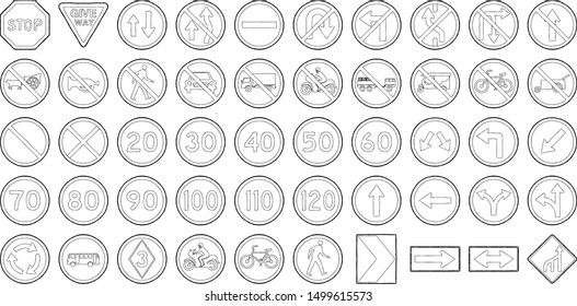 Set of Traffic Sign Vector Hand Drawn Illustration Cartoon Art
