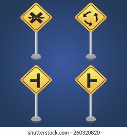 a set of traffic signals on a blue background