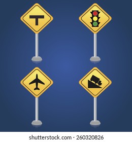 a set of traffic signals on a blue background