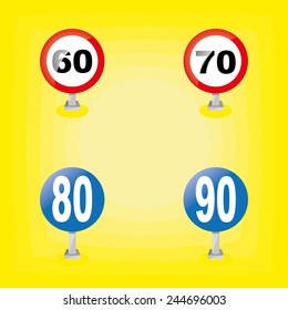 a set of traffic signals on a yellow background