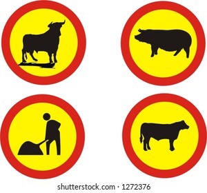 set of traffic signs, animals on the way and works in progress - vector illustrations