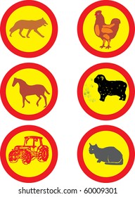 set of traffic signs, animals on the way and works in progress - vector illustrations