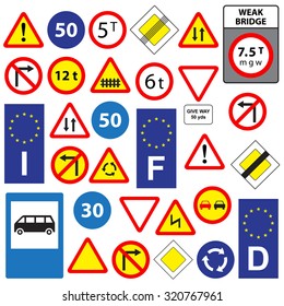 Set of traffic signs, isolated on white background, vector illustration.