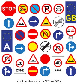 Set of traffic signs, isolated on white background, vector illustration.