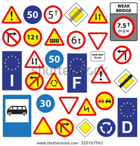 Set of traffic signs, isolated on white background, vector illustration.