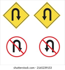 set of traffic signs u turn and dont u turn