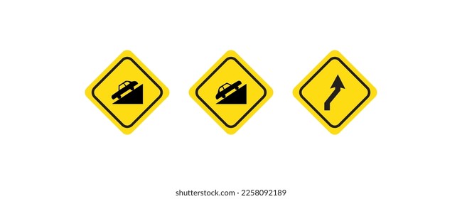 set of traffic signs, vector, yellow and black color illustration icon