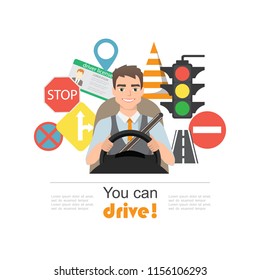 Set of traffic symbols and driver character