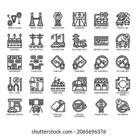 Set of traffic vocabulary thin line icons for any web and app project. 