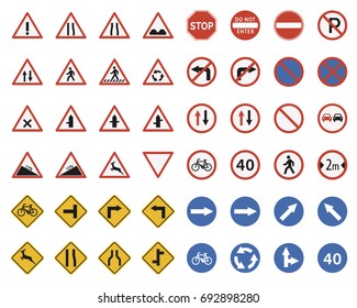 Set of Traffic-Road-Sign Collection. Vector illustration