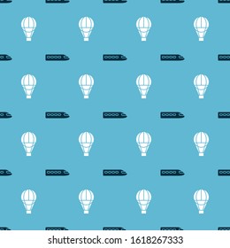 Set Train and Hot air balloon on seamless pattern. Vector
