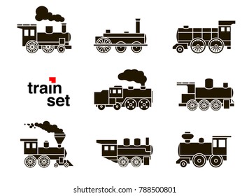 Set of train icons on white background. Vector elements.