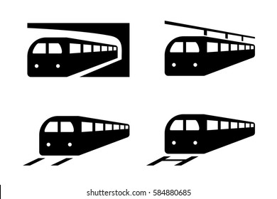 Set of train icons in silhouette style, vector