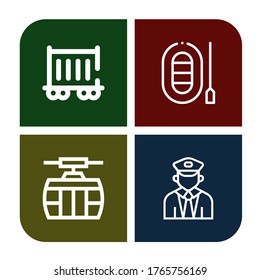 Satz von Zugsymbols. Zum Beispiel Eisenbahnverkehr, Schiff, Kabinenwagen, Zug , Zugsymbole