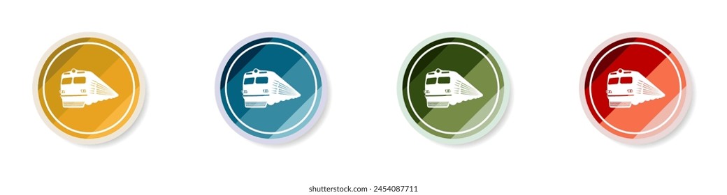 Conjunto de Vector con el logotipo del tren. Icono de ferrocarril de color colección. Conjunto de elegantes Botones con trenes. Logotipo de transporte moderno. Conjunto de iconos de tren. Ilustración vectorial.