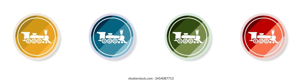 Conjunto de Vector con el logotipo del tren. Icono de ferrocarril de color colección. Conjunto de elegantes Botones con trenes. Logotipo de transporte moderno. Conjunto de iconos de tren. Ilustración vectorial.