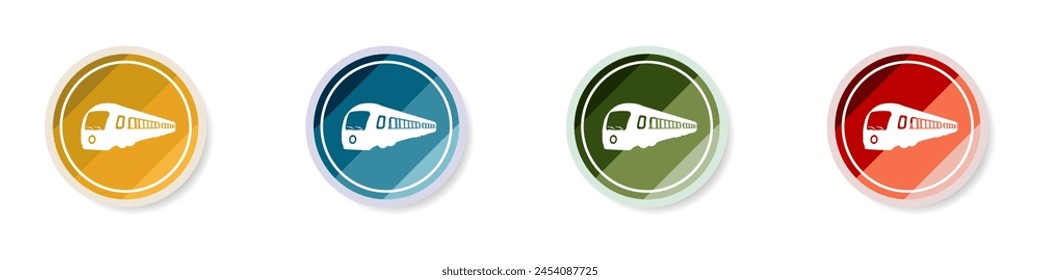 Set of train logo vector. Color railway icon collection. Set of stylish buttons with trains. Modern transport logo. Train icon set. Vector illustration.