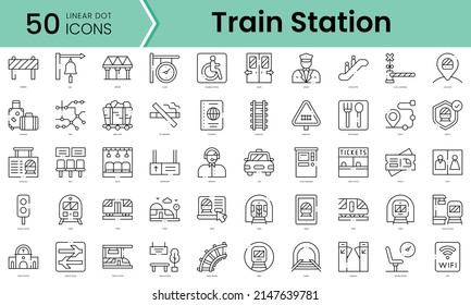 Set of train station icons. Line art style icons bundle. vector illustration