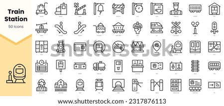 Set of train station Icons. Simple line art style icons pack. Vector illustration