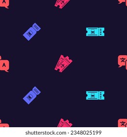 Set Train ticket, , Airline and Translator on seamless pattern. Vector